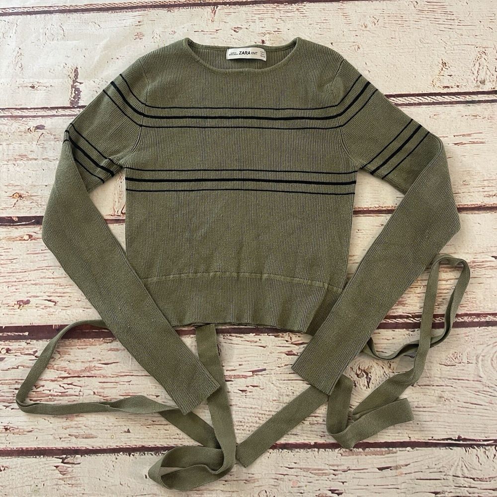 Zara Knit Olive Green‎ Wrap Crop Top Size Small Women's